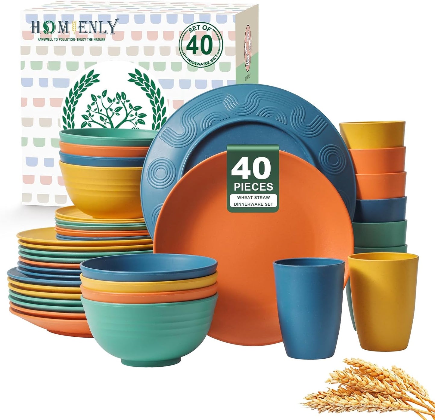 Homienly 40-Piece Premium Wheat Straw Dinnerware Sets