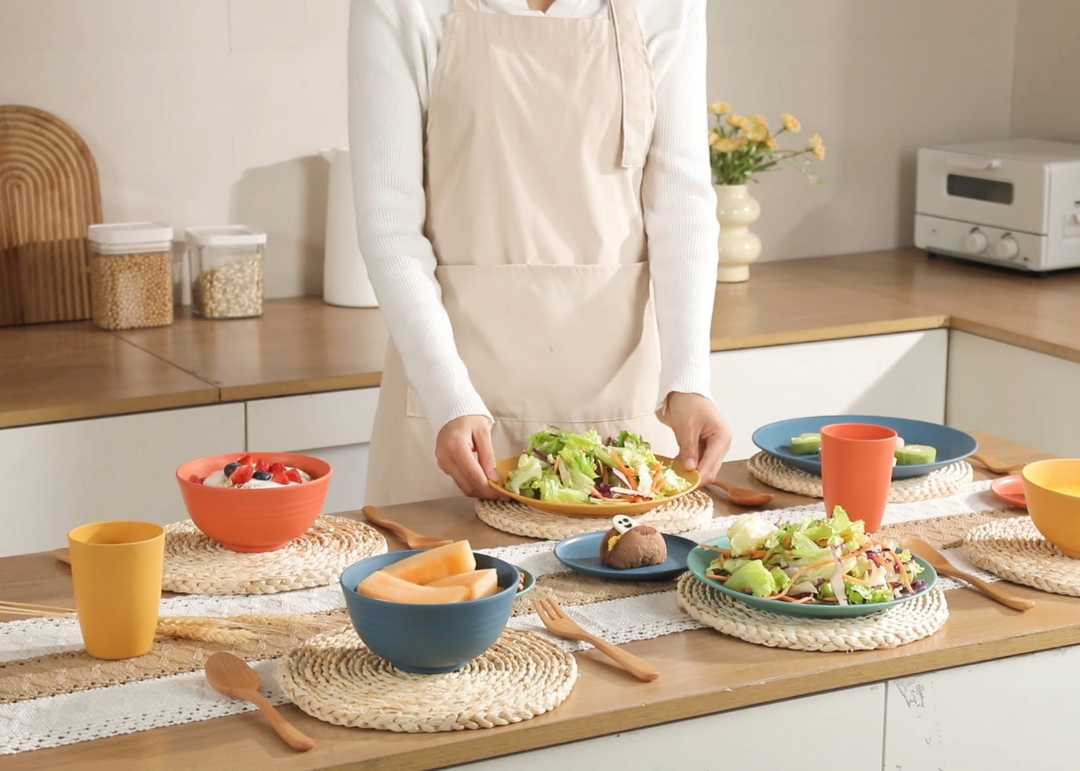 Homienly Wheat Straw Dinnerware – Eco-Friendly, Unbreakable Set
